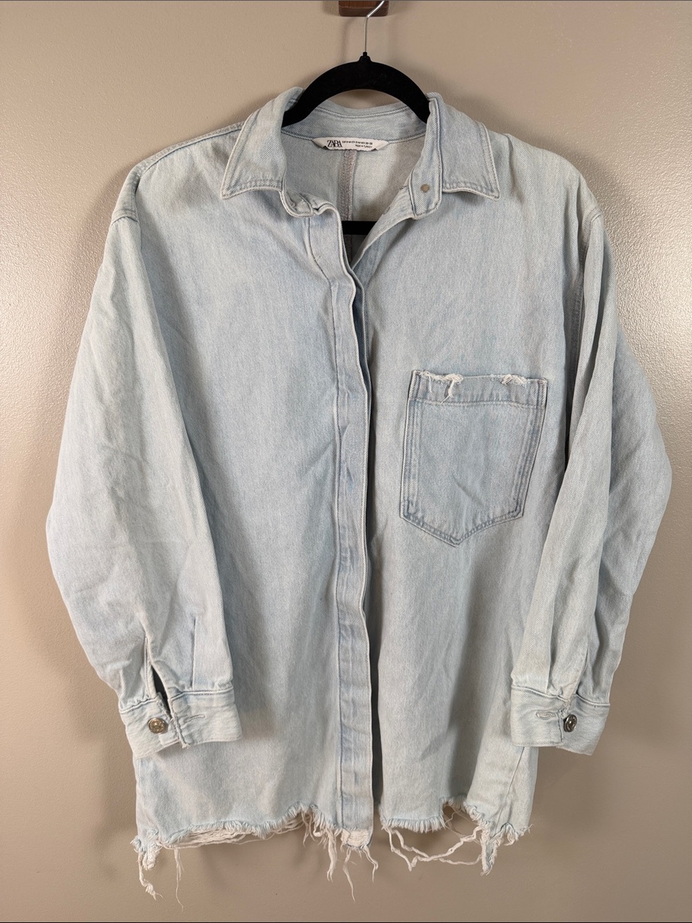 Zara Light Blue Denim Jacket with Button Front